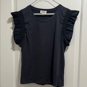 Evereve Navy Ruffle Sleeve Blouse